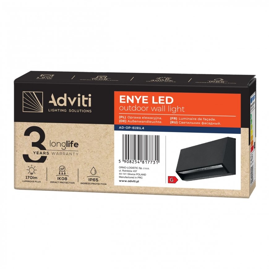 Sieninis šviestuvas Orno ENYE LED 3W, fasadinis šviestuvas, 170lm, IP65, 4000K, – 2