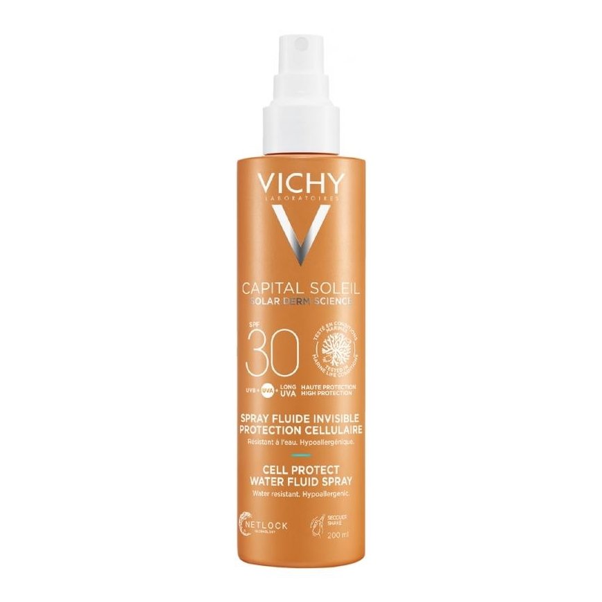 "Vichy Capital Soleil Invisible Fluid Spray Spf30 sun protection for face and body waterproof 200ml