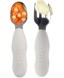 BEABA 2 PCS. STAINLESS STEEL TABLE TOOL SET +10 MONTHS, VELVET GRAY