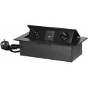 Orno Recessed furniture sockets with flat milled edge, USB charger and 1.5 m cable, 2x2P+Z, 2xUSB (type A+C 3.6A), black