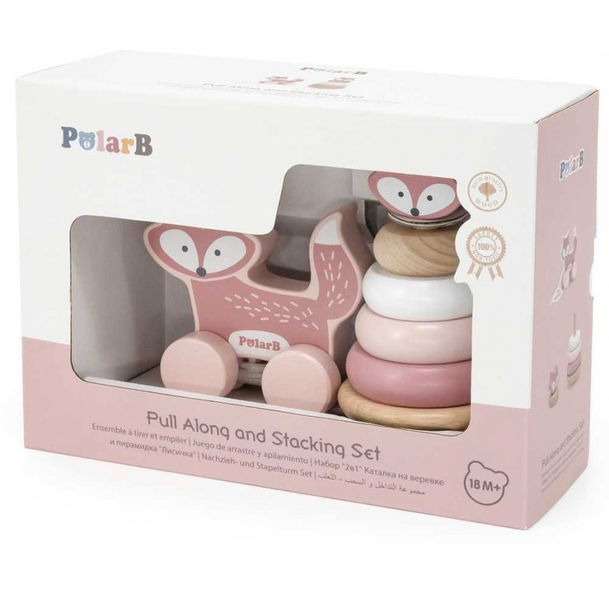 Viga Toys VIGA PolarB lapių rinkinys, medinė piramidė + traukiama lapė – 2
