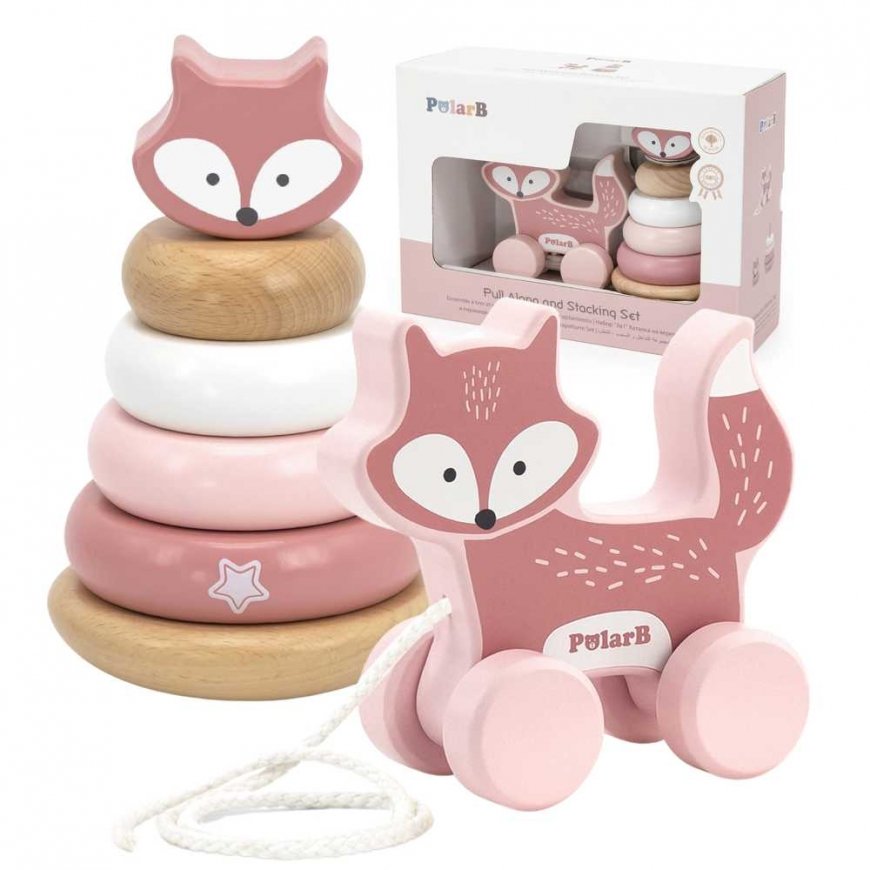 Viga Toys VIGA PolarB fox set, wooden pyramid + pullable fox – 4