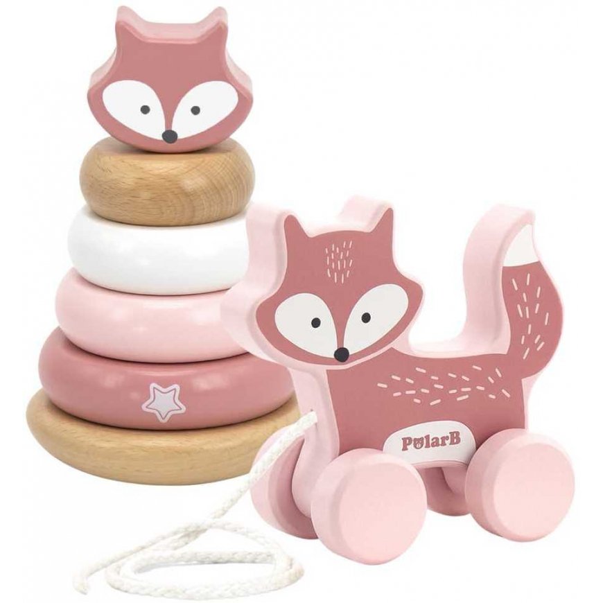 Viga Toys VIGA PolarB lapių rinkinys, medinė piramidė + traukiama lapė – 5