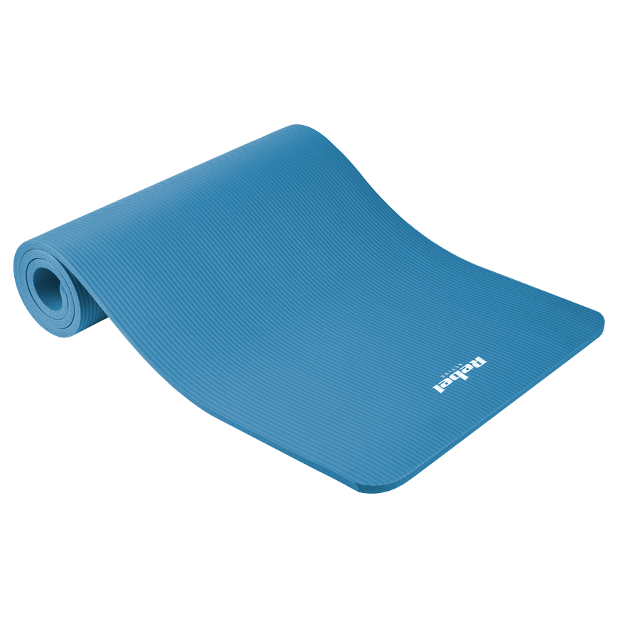 Gimnastikos kilimėlis jogai, pilatesui, fitnesui, 183x61 cm, storis 1.5 cm, NBR medžiaga, mėlyna, REBEL ACTIVE