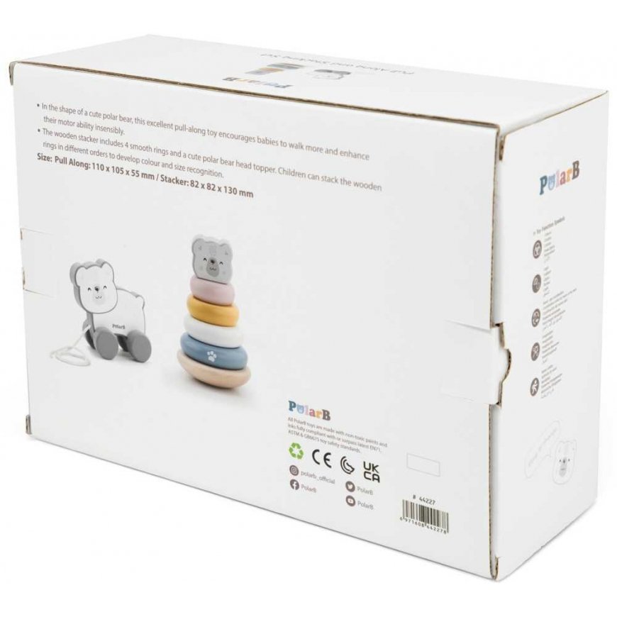 Viga Toys VIGA PolarB Baltojo lokio rinkinys Medinė piramidė + Užtraukiamas baltasis lokys – 2