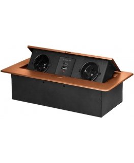 Orno Furniture socket recessed into the table top with flat milled edge and USB charger, 2x2P+Z, 2xUSB (type A+C 3.6A), gold