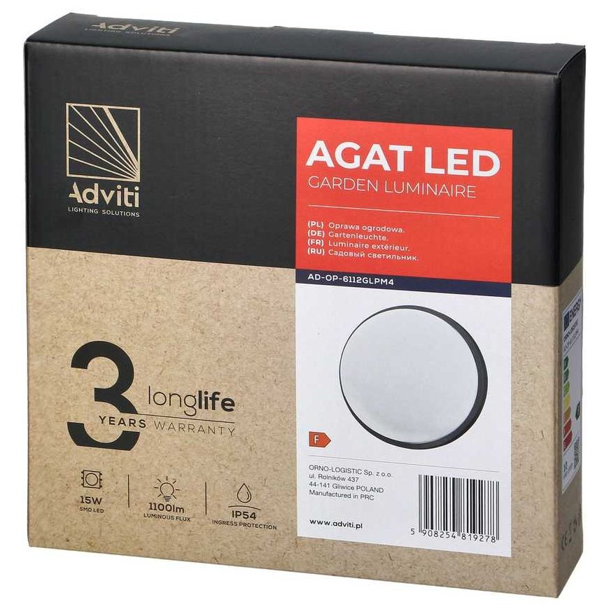 Sieninis šviestuvas Orno AGAT LED 15W, sodo šviestuvas, 1100lm, IP54, 4000K, pilkas – 2