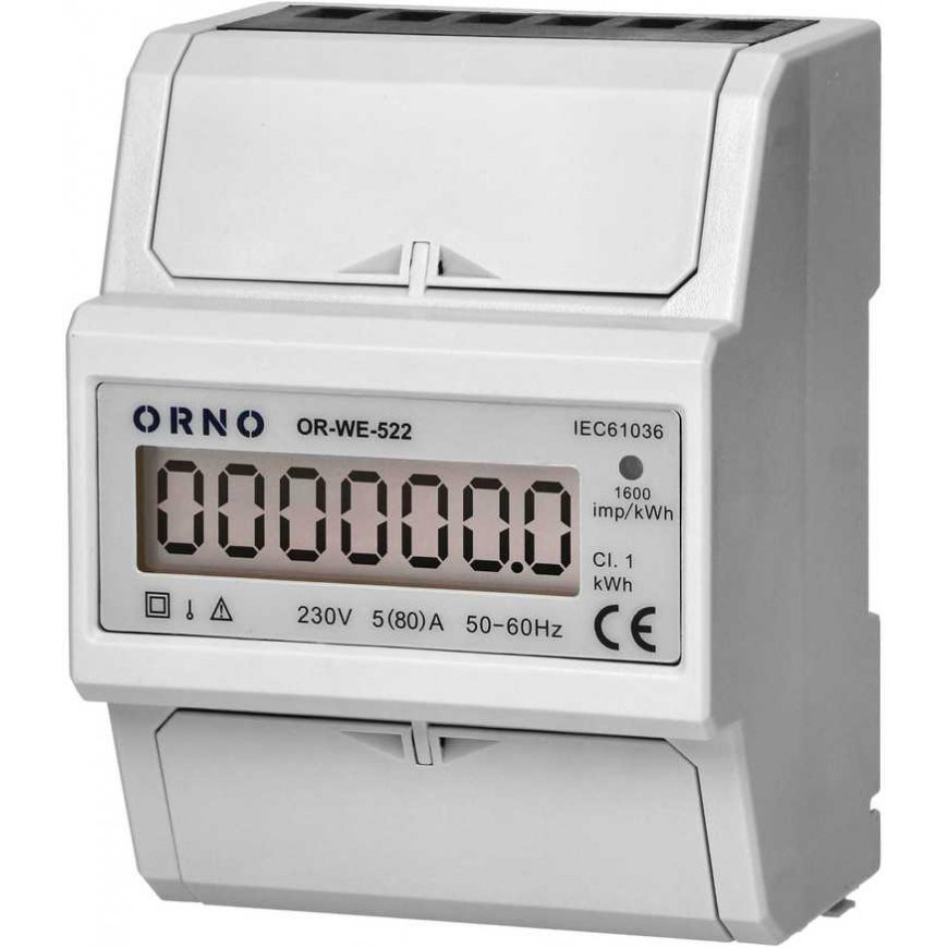Orno 1-phase electricity consumption indicator, 80A, 3 modules, DIN TH-35mm – 2