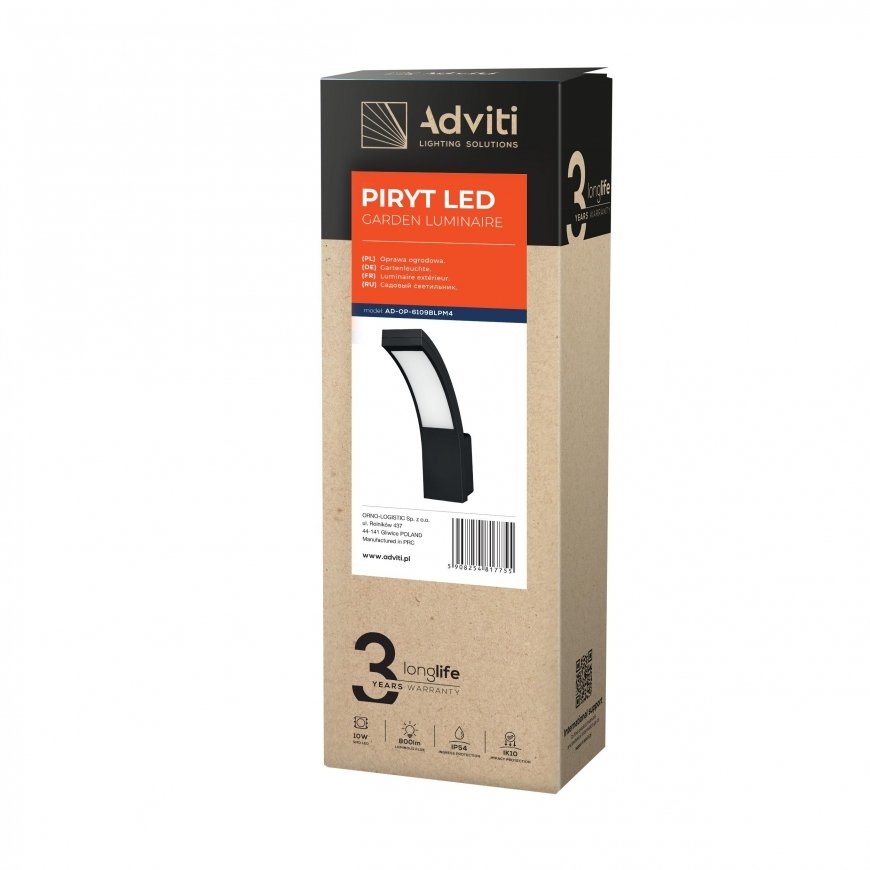 Sieninis šviestuvas Orno PIRYT LED 10W, sodo šviestuvas 800lm, IP54, 4000K, juodas – 3