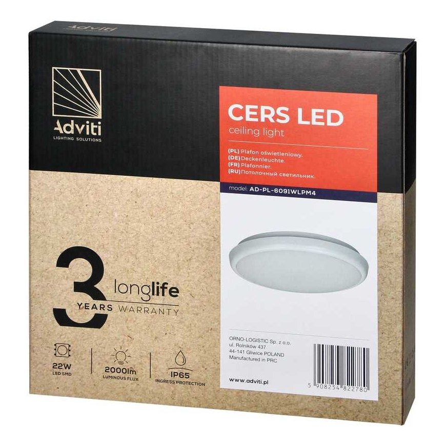 Orno CERS LED 22W, lubinis šviestuvas, 2000lm, IP65, 4000K, opalinis polikarbonatas, baltas – 2