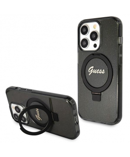 Guess Ring Stand Script Glitter MagSafe case for iPhone 14 Pro - black