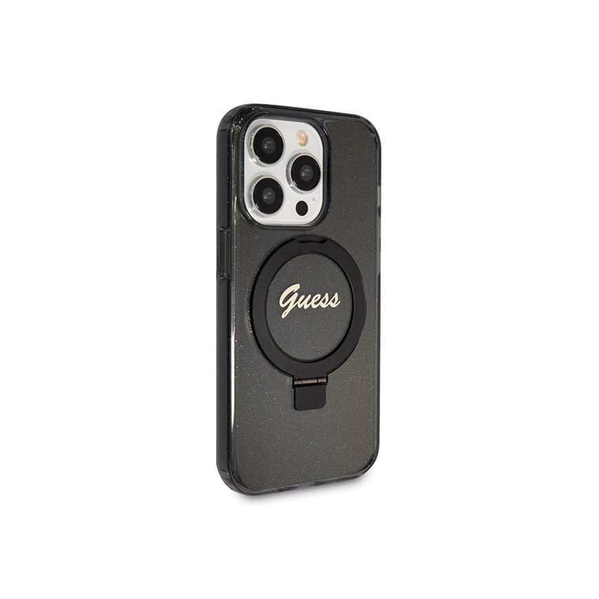 Guess Ring Stand Script Glitter MagSafe case for iPhone 14 Pro - black – 4