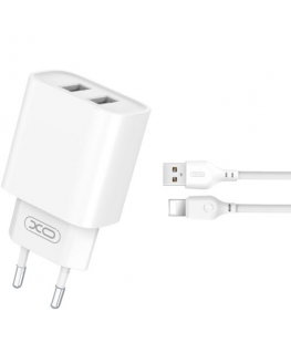 XO CE02C USB charger 2xUSB 2.1A + Lightning cable 1m