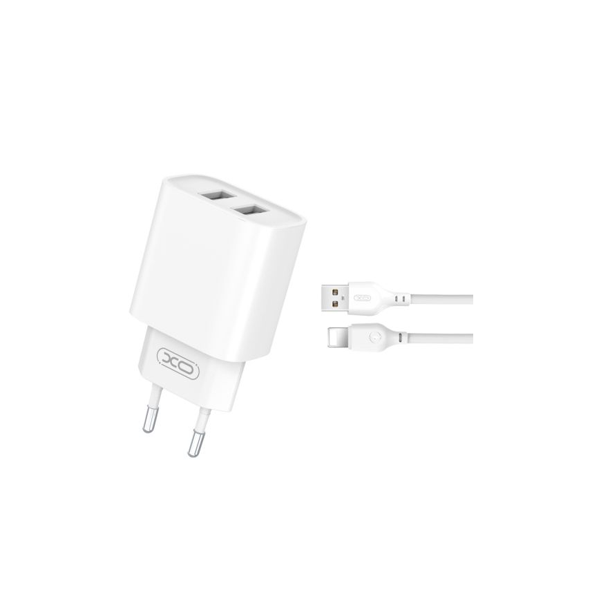 XO CE02C USB charger 2xUSB 2.1A + Lightning cable 1m