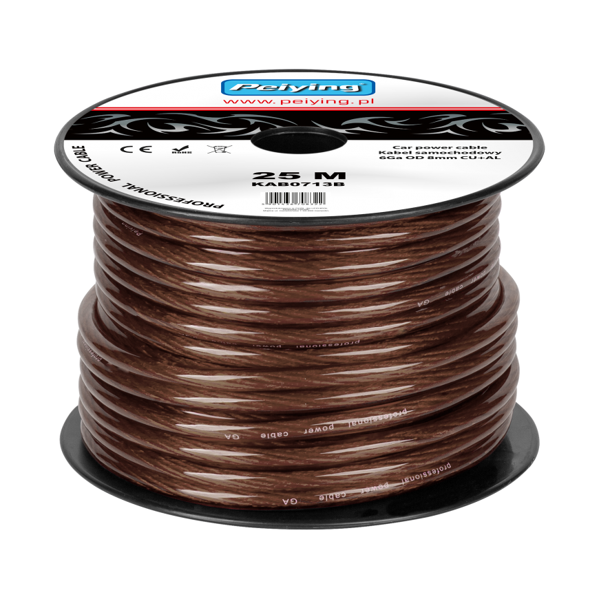 Peiying Car cable 6Ga OD8mm CU+AL 25m