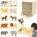 Viga Toys VIGA Set Puzzle Drewniane 12 Układanek Zwierzątka Montessori + Stojak