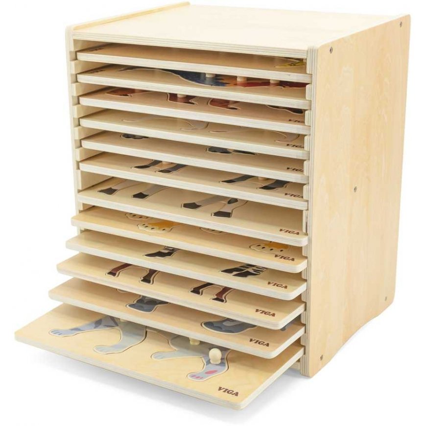 Viga Toys VIGA Rinkinys Puzzle Drewniane 12 Układanek Zwierzątka Montessori + Stojak – 3