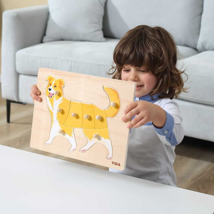Viga Toys VIGA Rinkinys Puzzle Drewniane 12 Układanek Zwierzątka Montessori + Stojak – 4