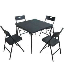Lauko baldų komplektas Saska Garden Rinkinys CATERINGOWY Turistinis stalas sulankstomas 86,5x86,5x71CM I 4 KRZESŁA Juodas