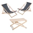 Woodok Set of two gray chaise longues, folding table