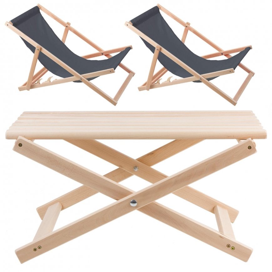 Woodok Set of two gray chaise longues, folding table – 3