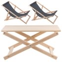 Woodok Set of two gray chaise longues, folding table