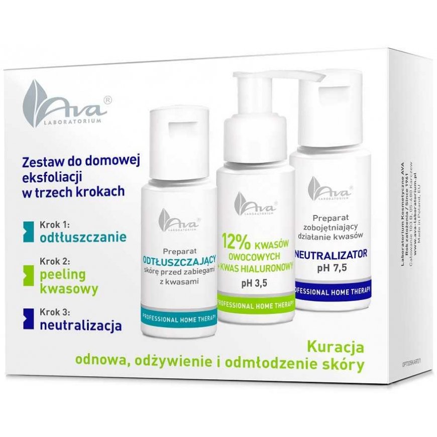 Ava Laboratorium Professional home therapy kit for a three-step home scrub with fruit acids