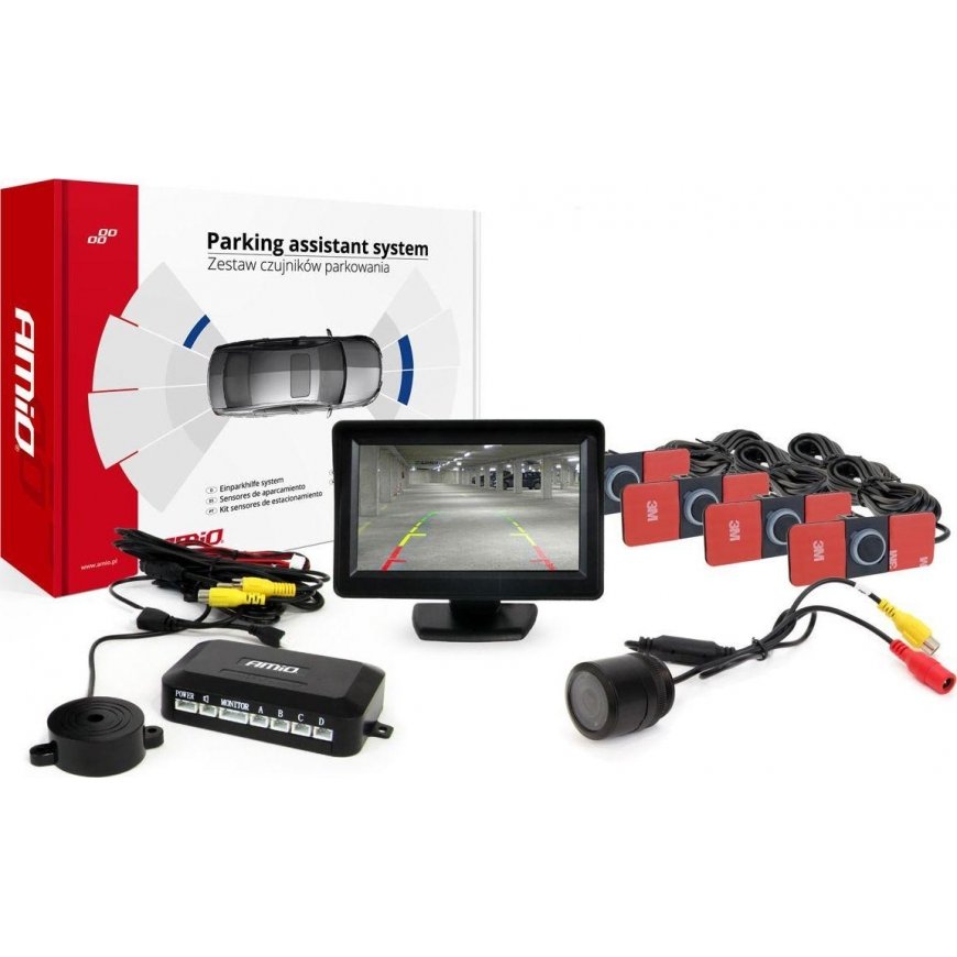 Amio Parkavimo jutiklių rinkinys tft01 4,3 colių su kamera hd-307-ir 4 sidabro spalvos jutikliais – 2