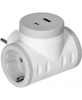 Orno 2P+Z skirstytuvas (Schuko) su 2xUSB įkrovikliu, greitas įkrovimas, balta ir pilka