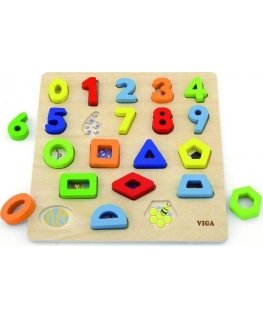 Puzzle Educational wooden puzzle Number shapes + geometric figures "Viga"