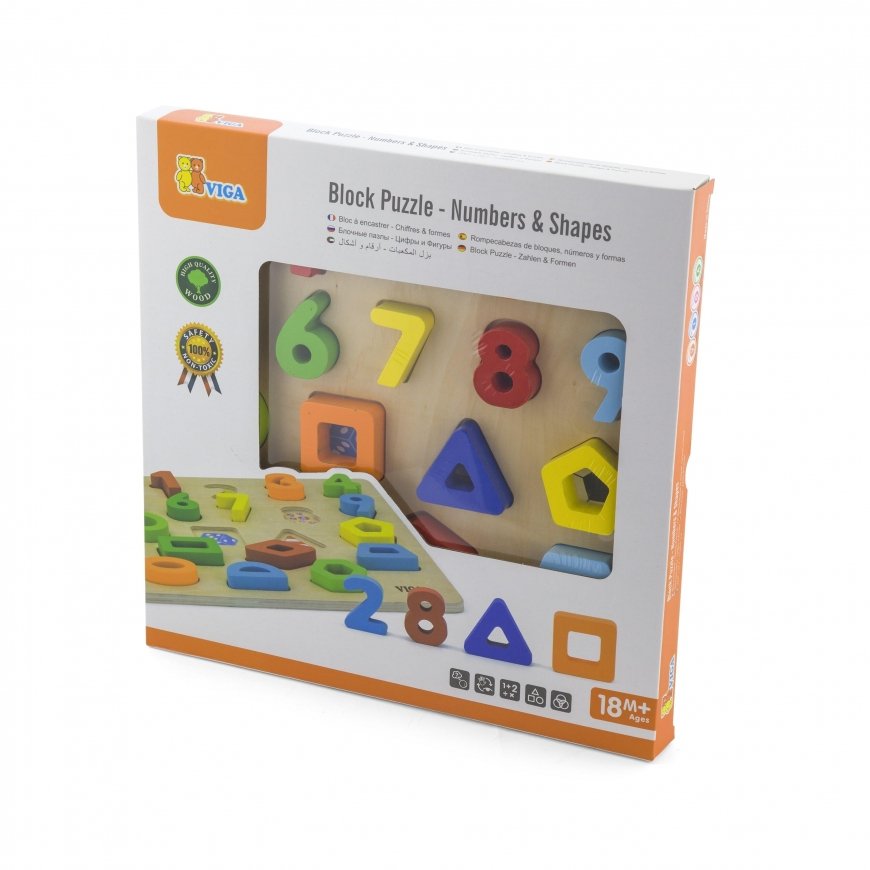 Puzzle Educational wooden puzzle Number shapes + geometric figures "Viga" – 5