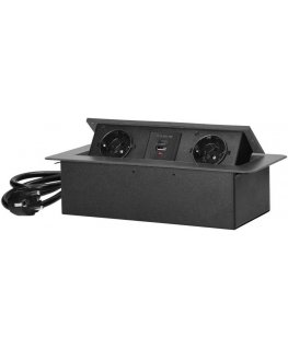 Orno Baldų lizdas įleistas į stalviršį plokščiu frezuotu kraštu, USB įkroviklis ir 1,5 m laidas, 2x2P+Z (Schuko), 2xUSB (tipas A