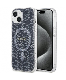 Case Original faceplate case GUESS GUHMP15SHGCUSTGK for iPhone 15 (Compatible with Magsafe / IML GCUBE / black)