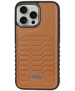 Dėklas Audi Synthetic Leather MagSafe iPhone 14 Pro Max 6.7" brazowy/ruda hardcase AU-TPUPCMIP14PM-GT/D3-BN