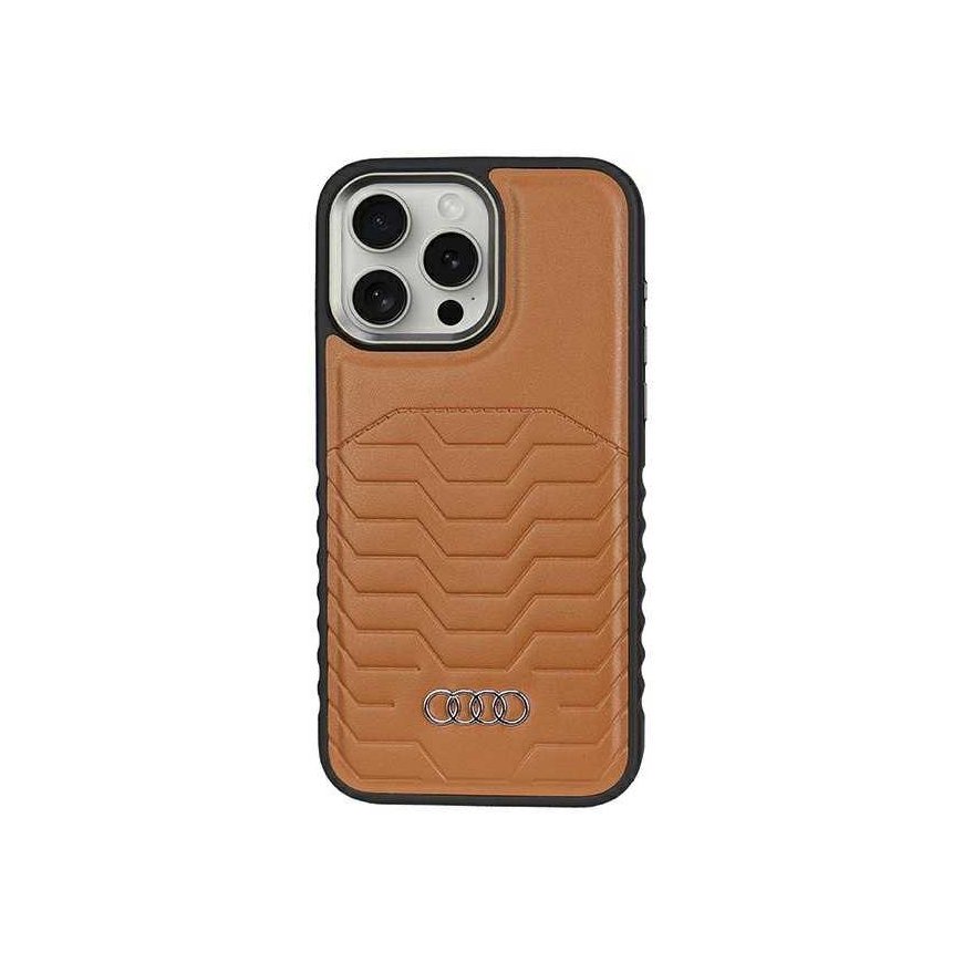 Dėklas Audi Synthetic Leather MagSafe iPhone 14 Pro Max 6.7" brazowy/ruda hardcase AU-TPUPCMIP14PM-GT/D3-BN