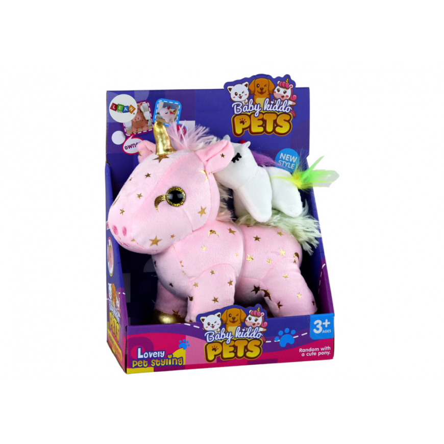 Lean Unicorn Plush Sleeping Animal Lullaby Pink with Stars Set – 5