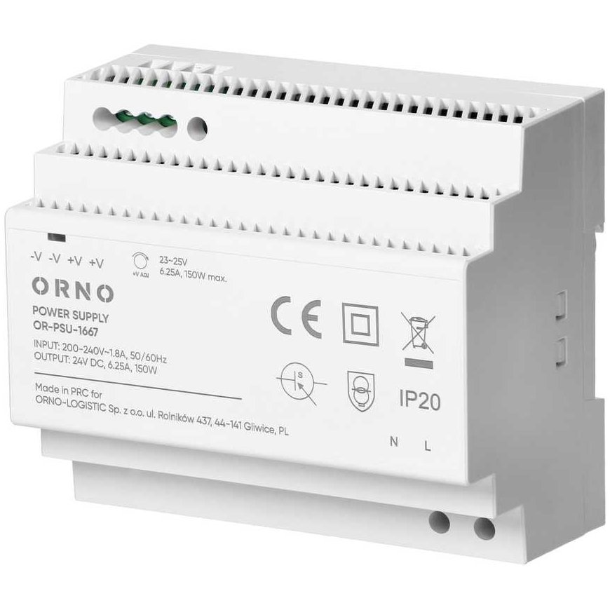 Orno DIN rail power supply, 24VDC, 6.25A, 150W, 6 modules – 2