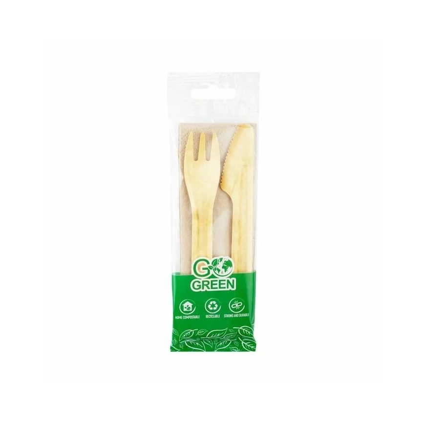 Compostable cutlery set (fork, knife, napkin) Go Green | 0,02kg