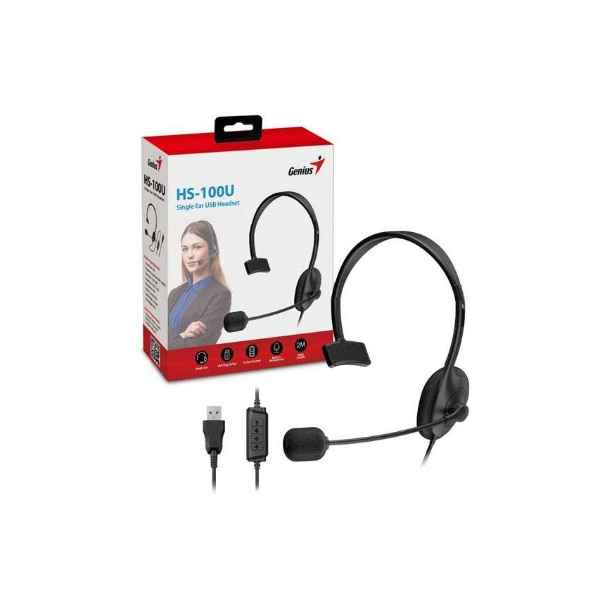 Genius HS-100U, headphones with microphone, volume control, black, 2.0, Head-mounted, USB – 2