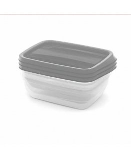 Food Container Set Rectangular 3x1L Vedo transparent grey