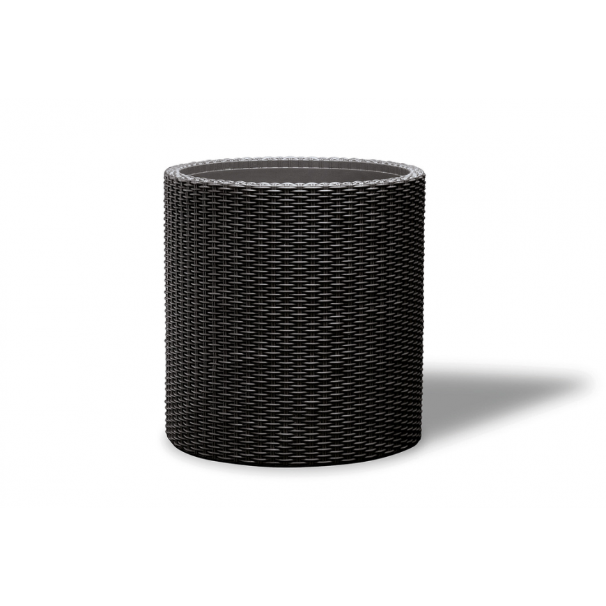 Keter Round Planter Rattan Style - Size M - 36 cm Diameter Anthracite Cylinder Flower Pot Indoor Outdoor Weatherproof