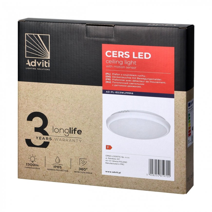Orno CERS LED 16W, ceiling light with microwave motion sensor, 1300lm, IP65, 4000K, opal polycarbonate, white, adjustable dimmin – 2