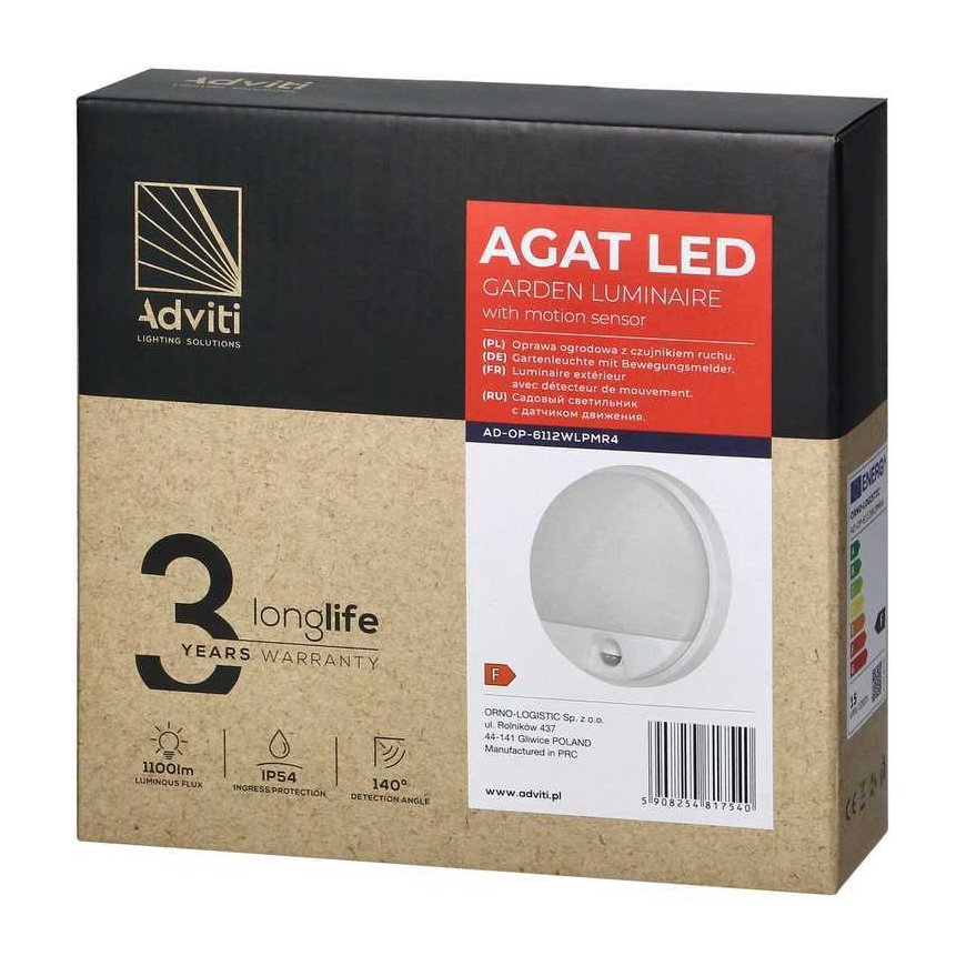 Wall lamp Orno AGAT LED 15W, garden lamp with 140 motion sensor, 1100lm, IP54, 4000K, white – 2