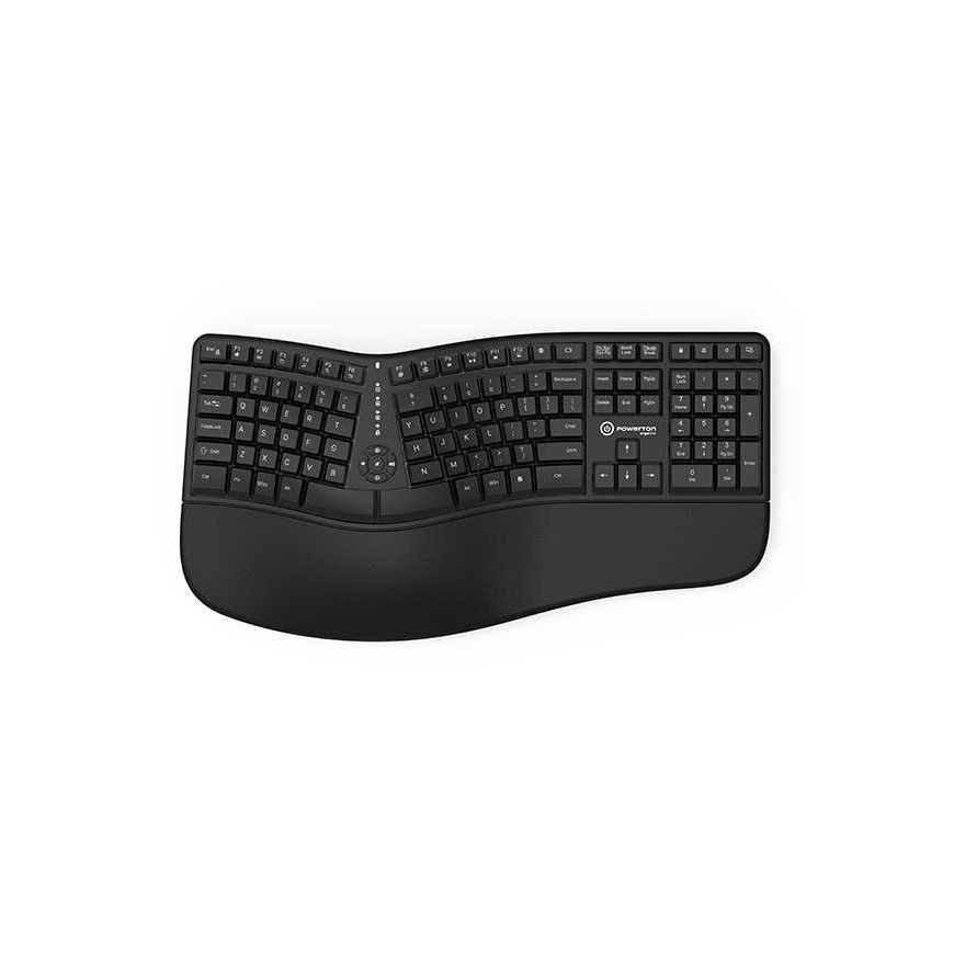 Powerton LANA, Keyboard ergonomic US, with cable (USB), black