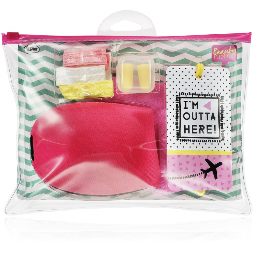 Inflight Essential Kit Set Beauty Junky: Beauty Junky, Hair Elastic, x3 pcs + Beauty Junky, Earplugs + Beauty Junky, Luggage Tag – 3