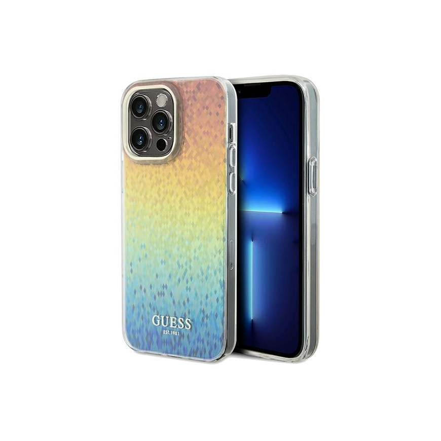 Originalus priekinio skydelio dėklas GUESS GUHCP13XHDECMI, skirtas iPhone 13 Pro Max (IML briaunotas veidrodis / diskoteka vaivo