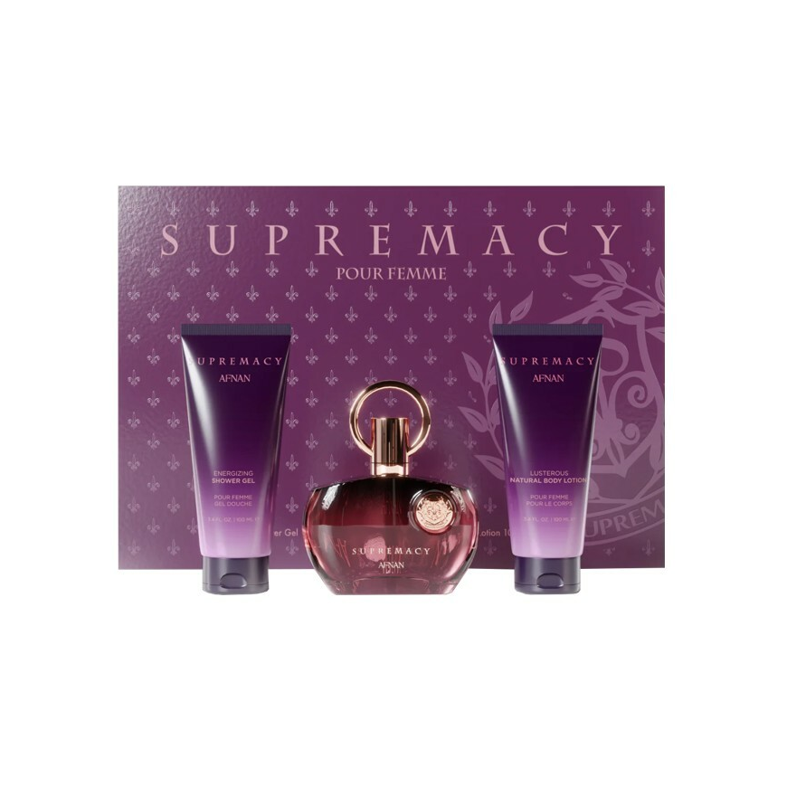 Afnan Supremacy Violetinė Dárková sada EDP 100 ml, sprchový gel 100 ml a hydratační tělové mléko 100 ml