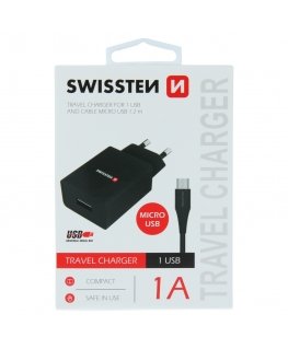 Swissten Travel Charger Smart IC USB 1A + Data Cable USB / Micro USB 1.2m