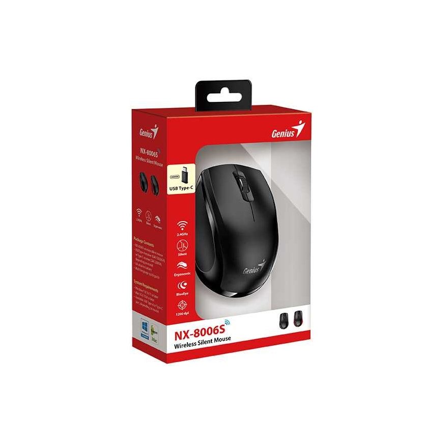 Wireless mouse, Genius NX-8006S Type-C, black, optical, 1200DPI – 2