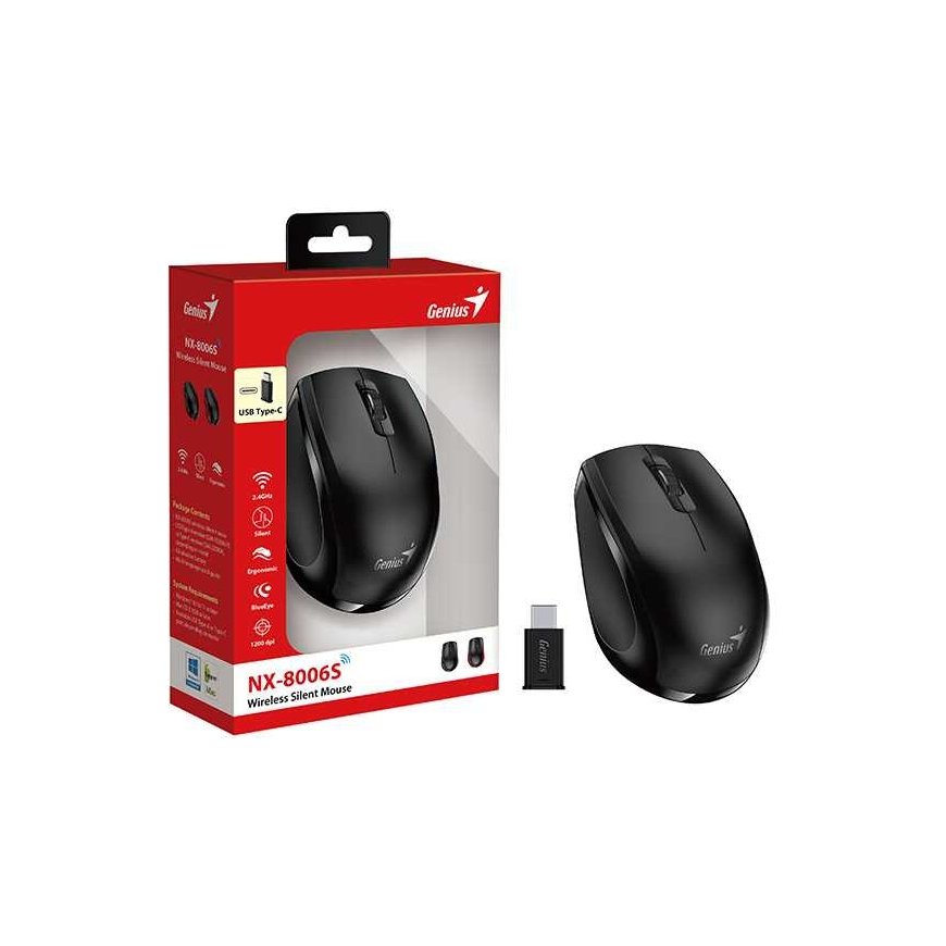 Wireless mouse, Genius NX-8006S Type-C, black, optical, 1200DPI – 3